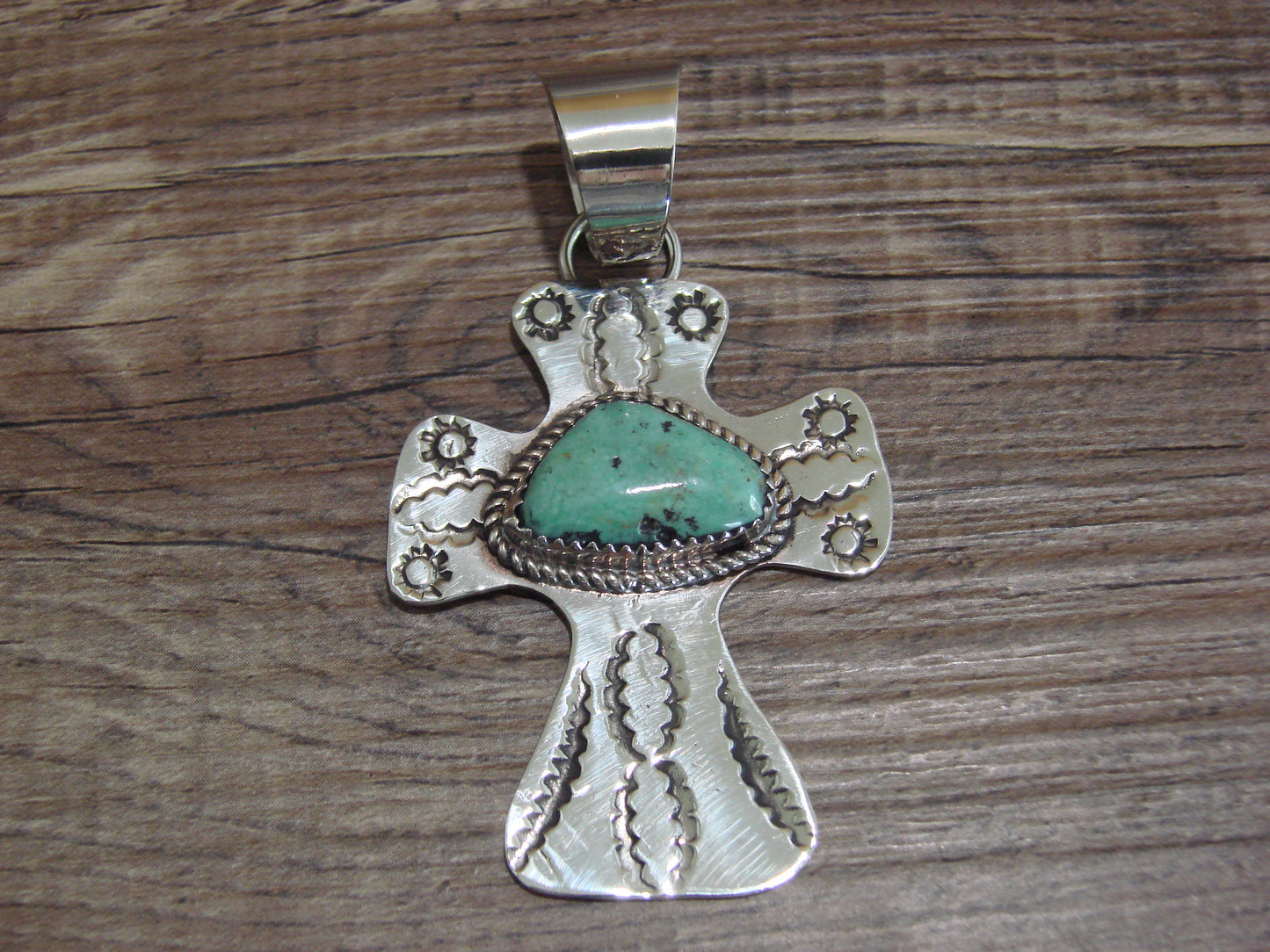 Navajo Nickel Silver & Turquoise Cross Pendant - Cleveland