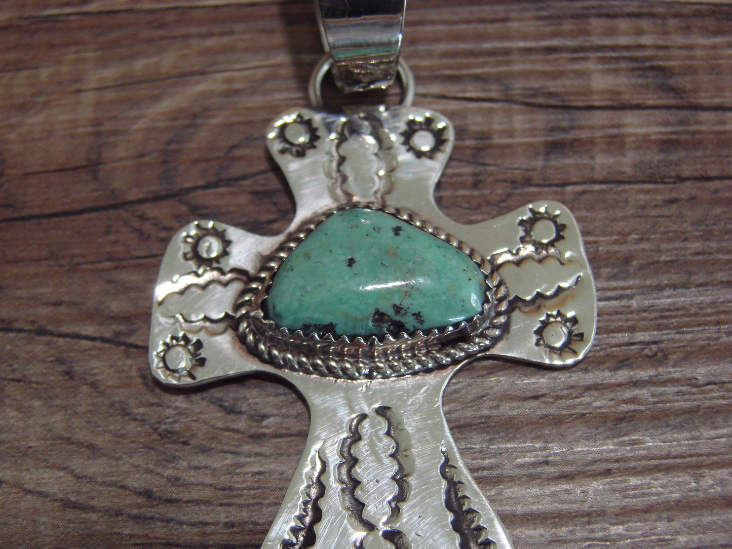 Navajo Nickel Silver & Turquoise Cross Pendant - Cleveland