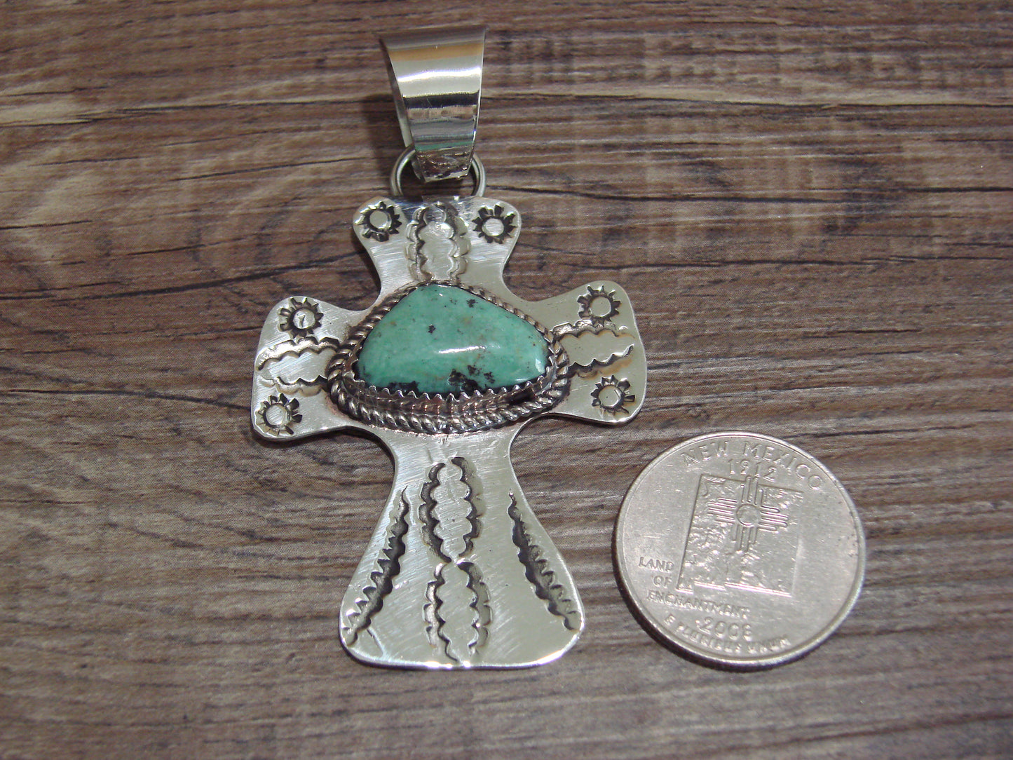 Navajo Nickel Silver & Turquoise Cross Pendant - Cleveland