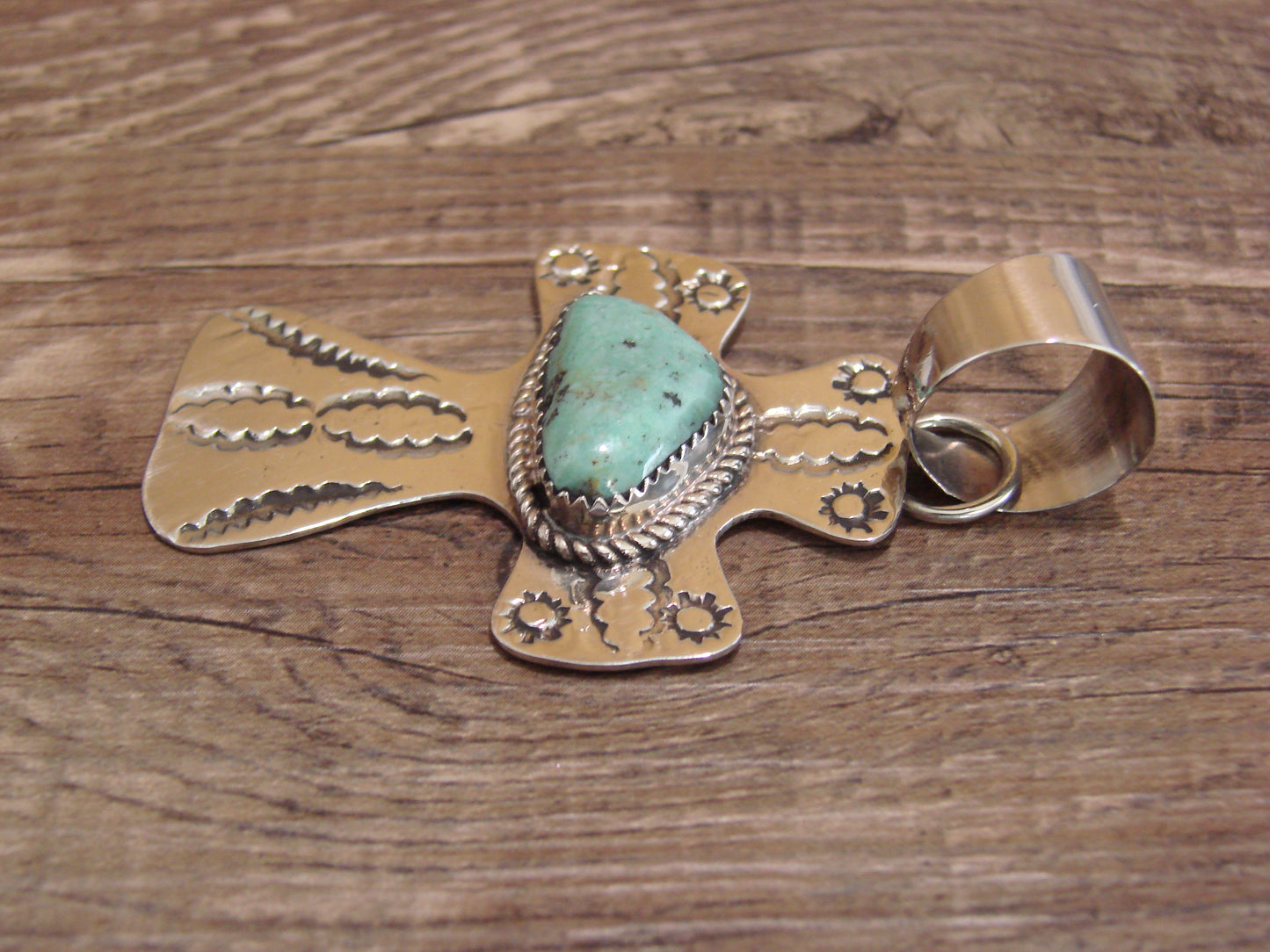 Navajo Nickel Silver & Turquoise Cross Pendant - Cleveland