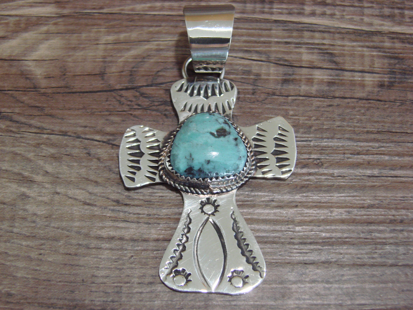 Navajo Nickel Silver & Turquoise Cross Pendant - Cleveland