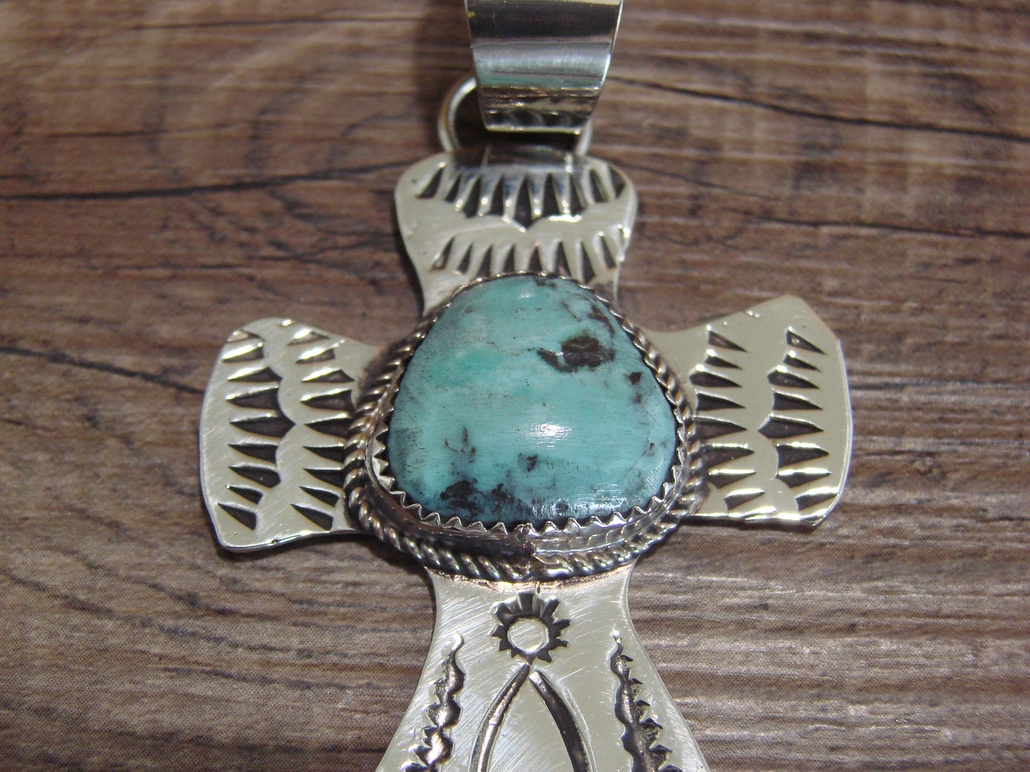 Navajo Nickel Silver & Turquoise Cross Pendant - Cleveland