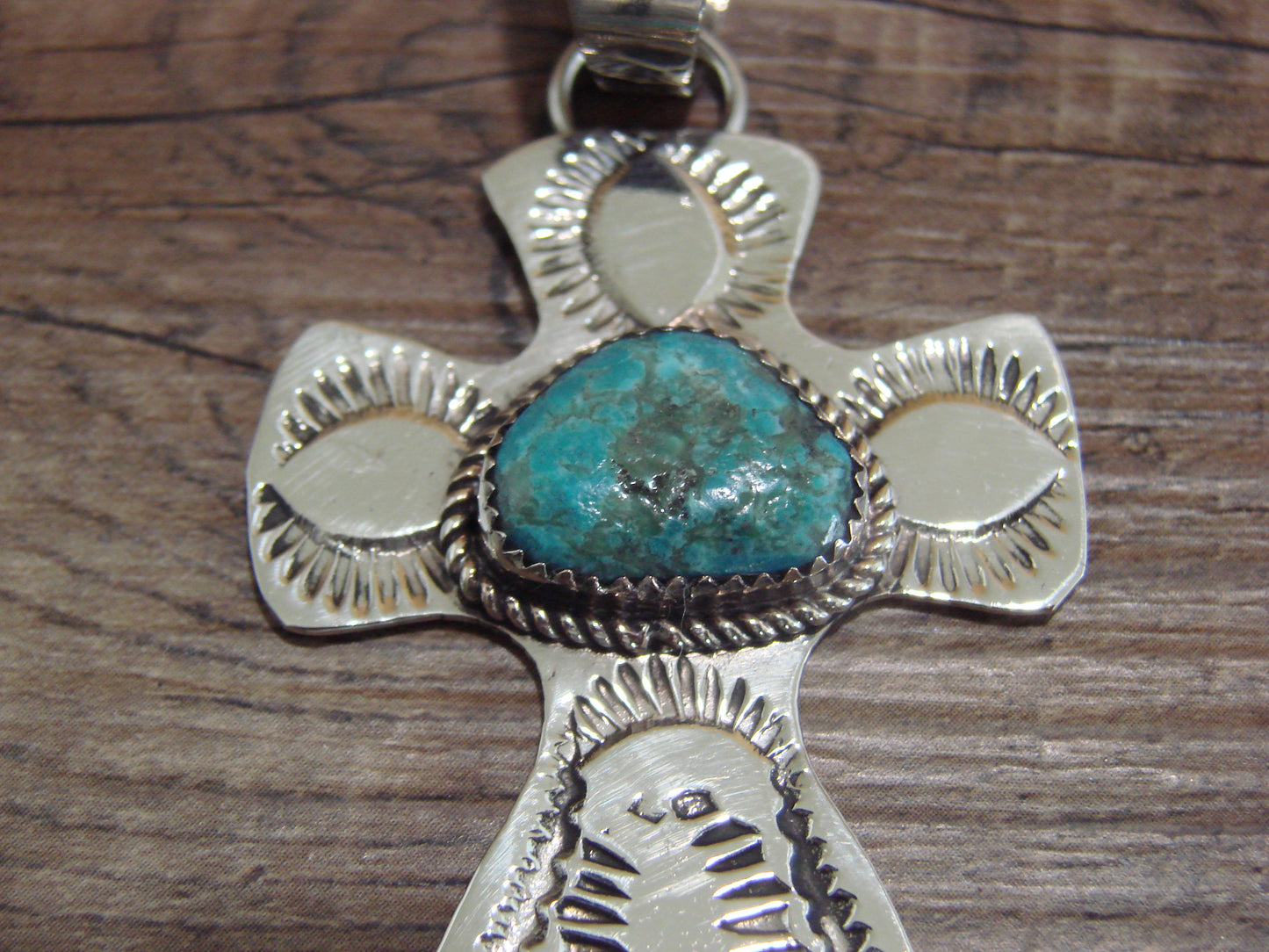 Navajo Nickel Silver & Turquoise Cross Pendant - Cleveland