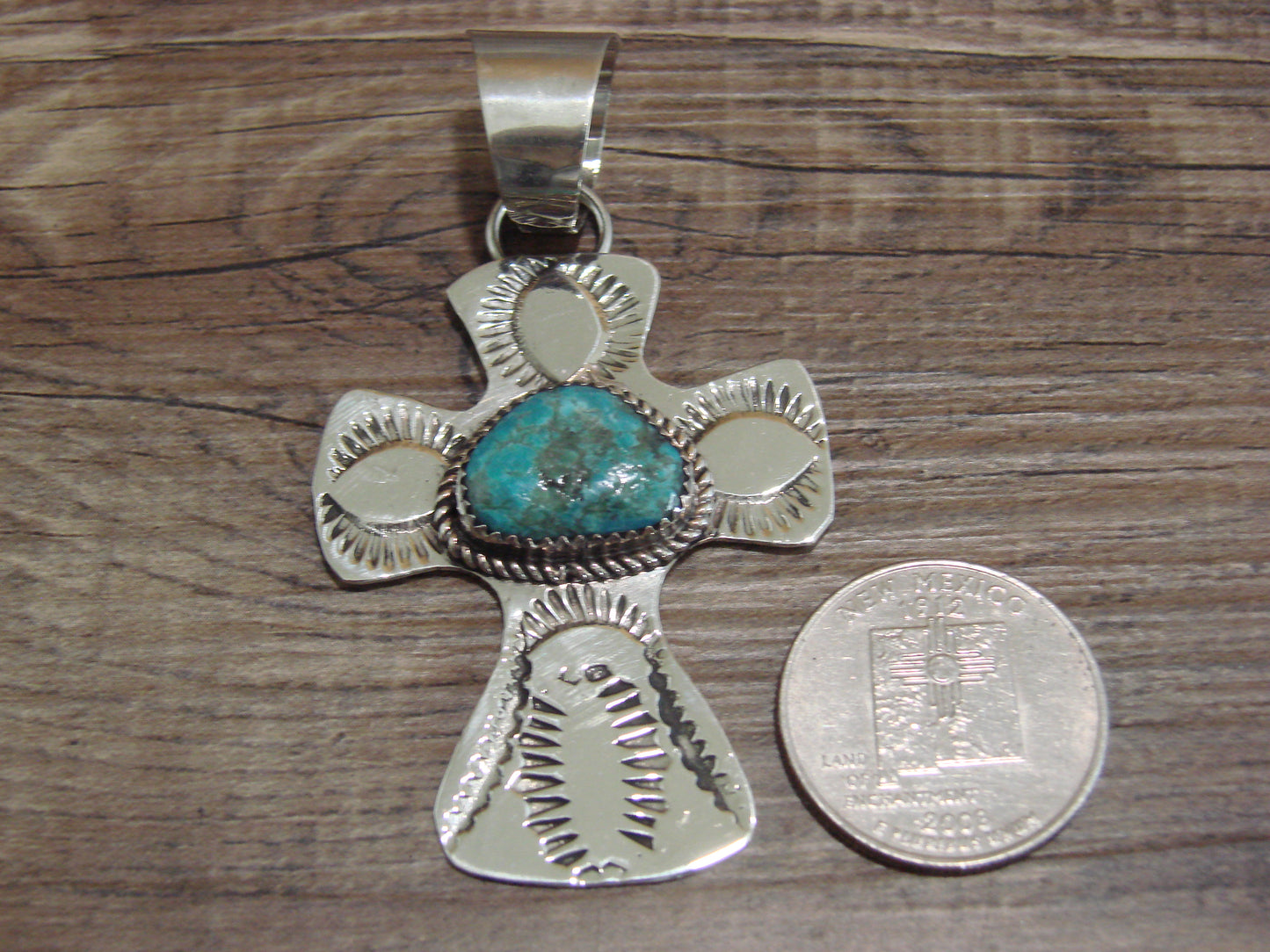 Navajo Nickel Silver & Turquoise Cross Pendant - Cleveland
