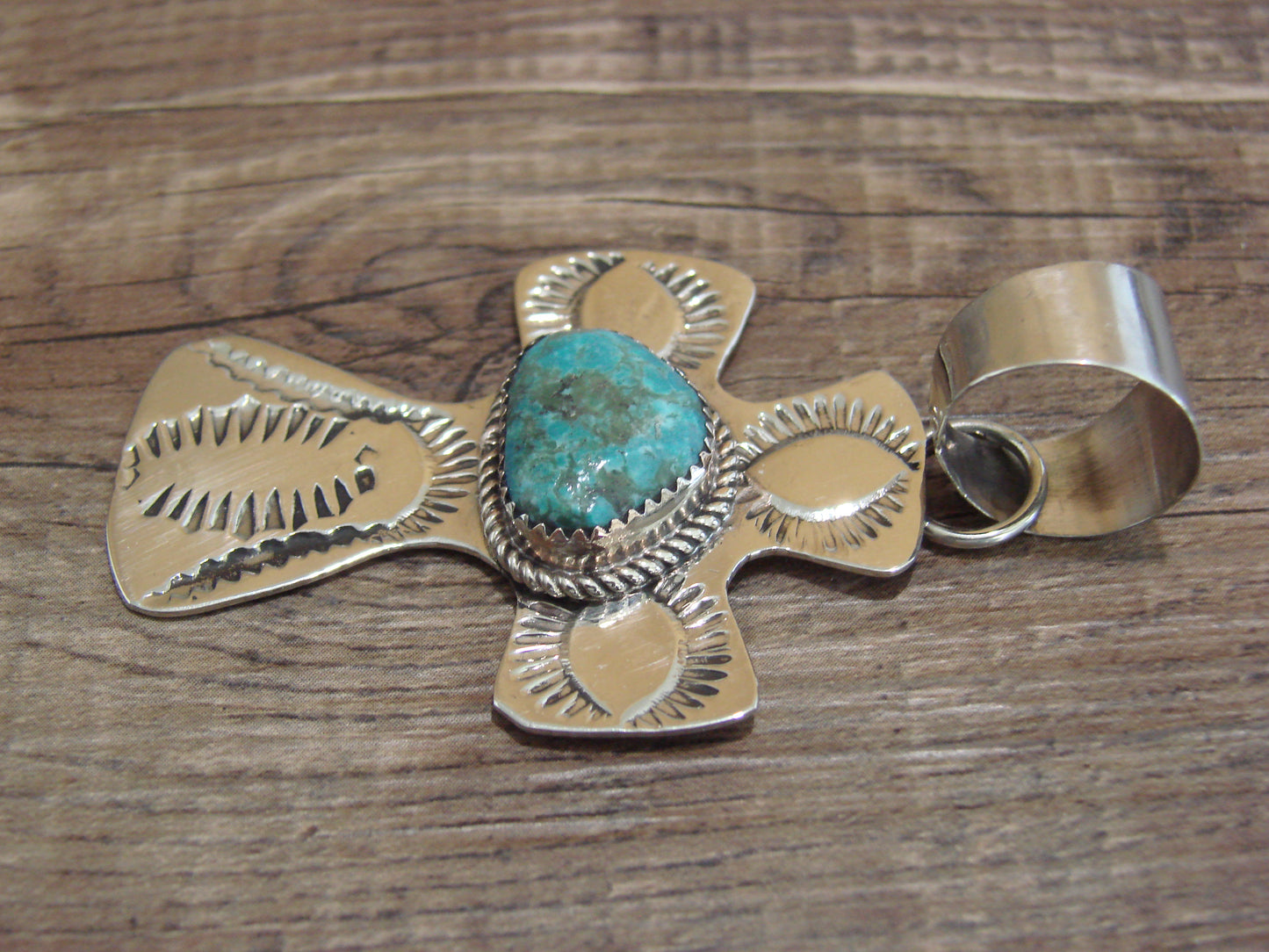 Navajo Nickel Silver & Turquoise Cross Pendant - Cleveland