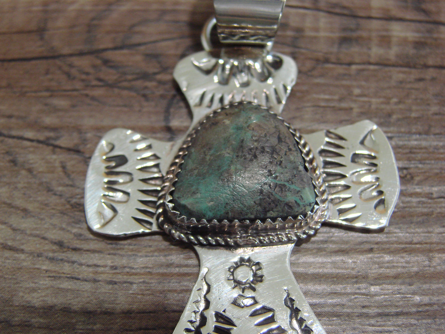 Navajo Nickel Silver & Turquoise Cross Pendant - Cleveland