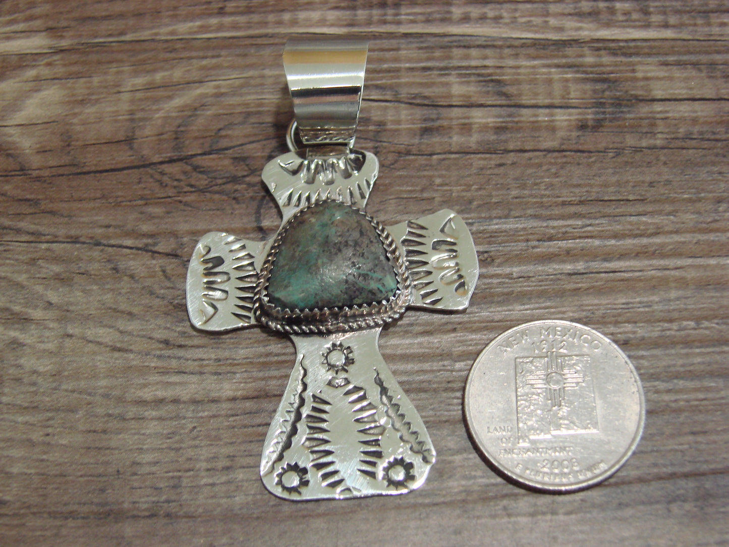 Navajo Nickel Silver & Turquoise Cross Pendant - Cleveland