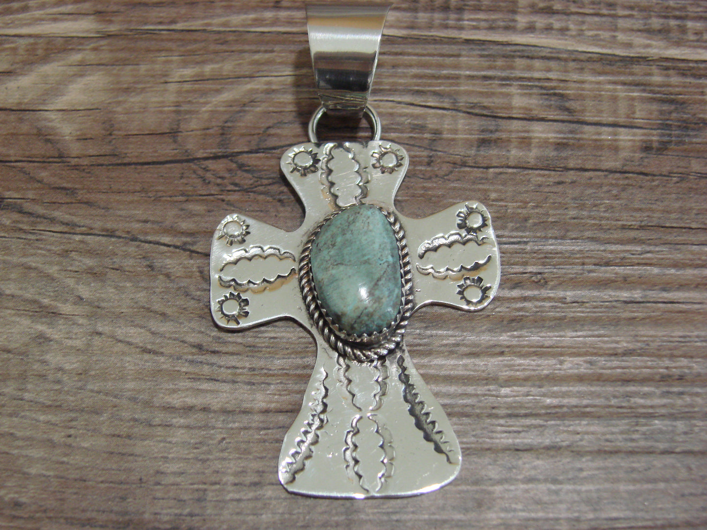 Navajo Nickel Silver & Turquoise Cross Pendant - Cleveland