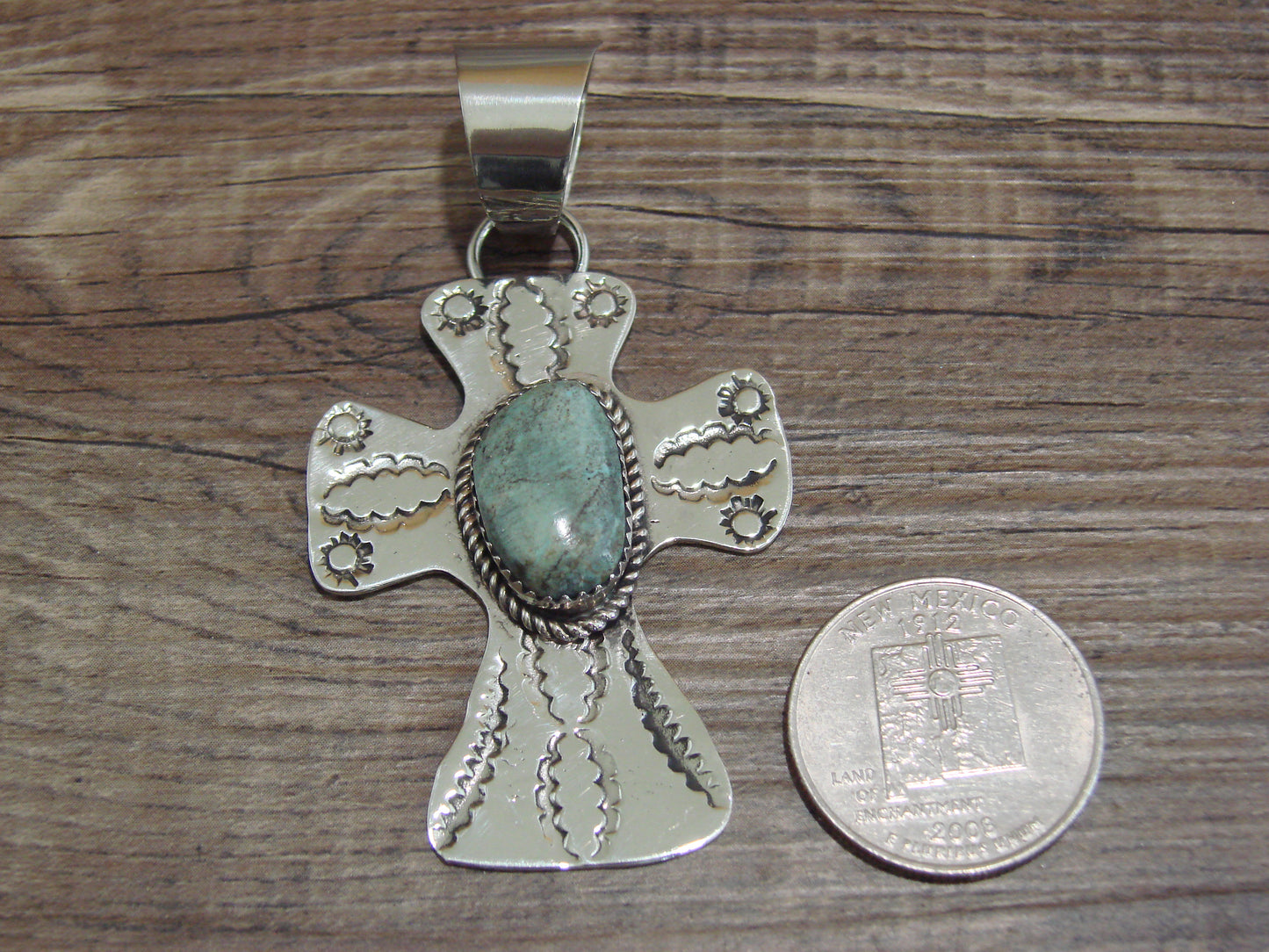 Navajo Nickel Silver & Turquoise Cross Pendant - Cleveland