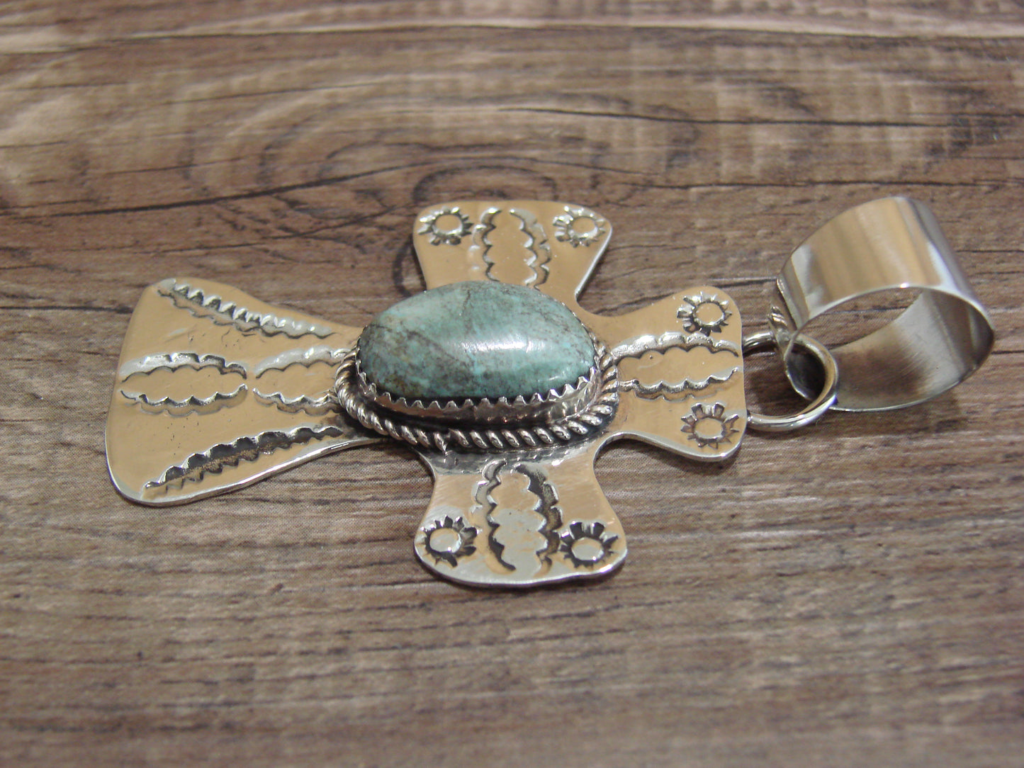 Navajo Nickel Silver & Turquoise Cross Pendant - Cleveland