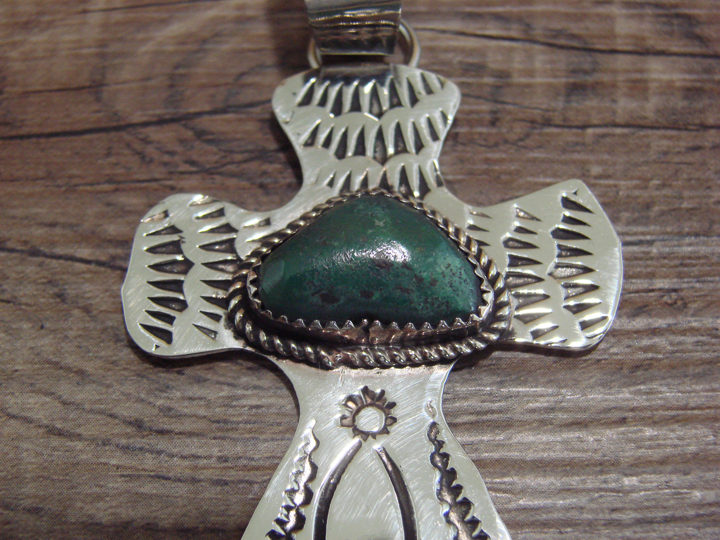 Navajo Nickel Silver & Turquoise Cross Pendant - Cleveland