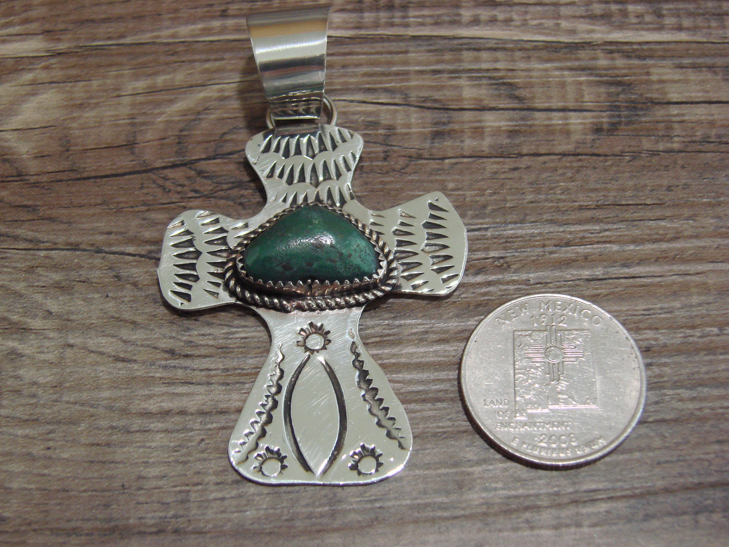 Navajo Nickel Silver & Turquoise Cross Pendant - Cleveland