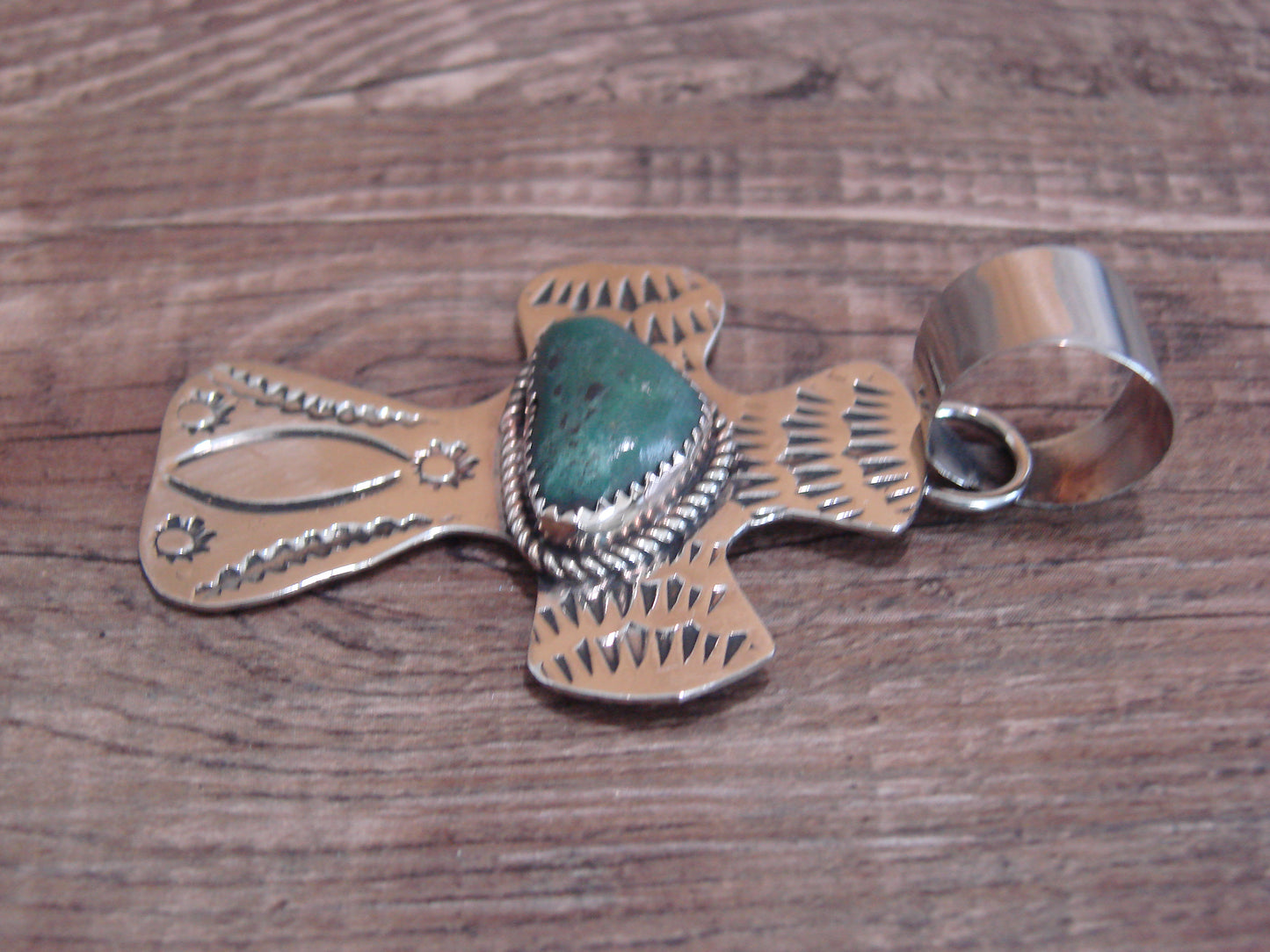 Navajo Nickel Silver & Turquoise Cross Pendant - Cleveland