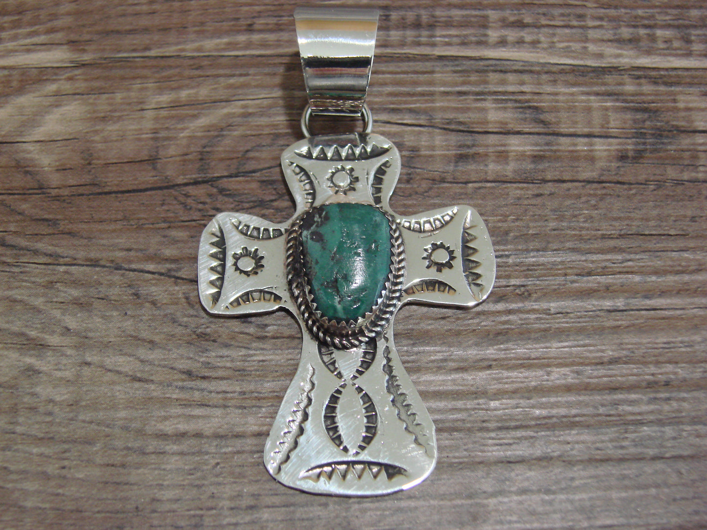 Navajo Nickel Silver & Turquoise Cross Pendant - Cleveland
