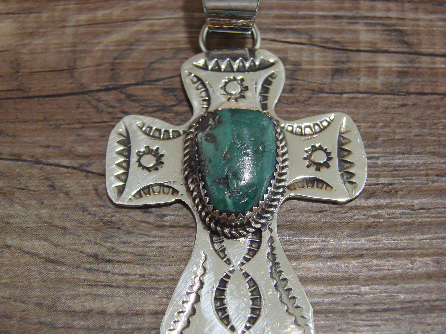 Navajo Nickel Silver & Turquoise Cross Pendant - Cleveland