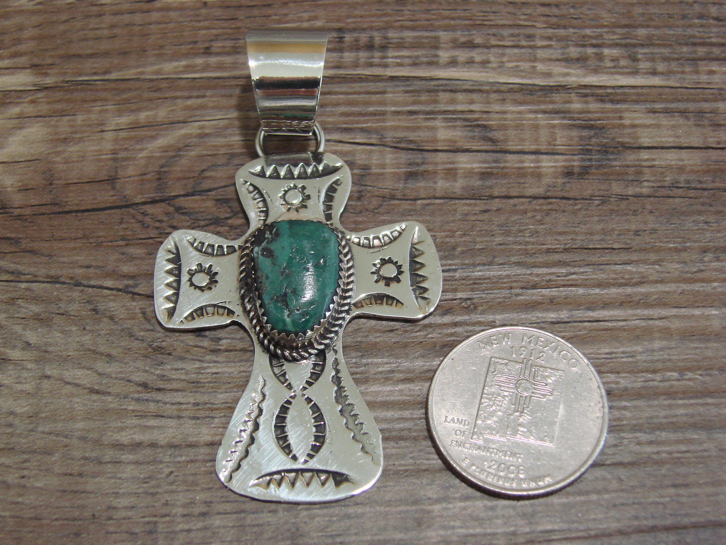 Navajo Nickel Silver & Turquoise Cross Pendant - Cleveland