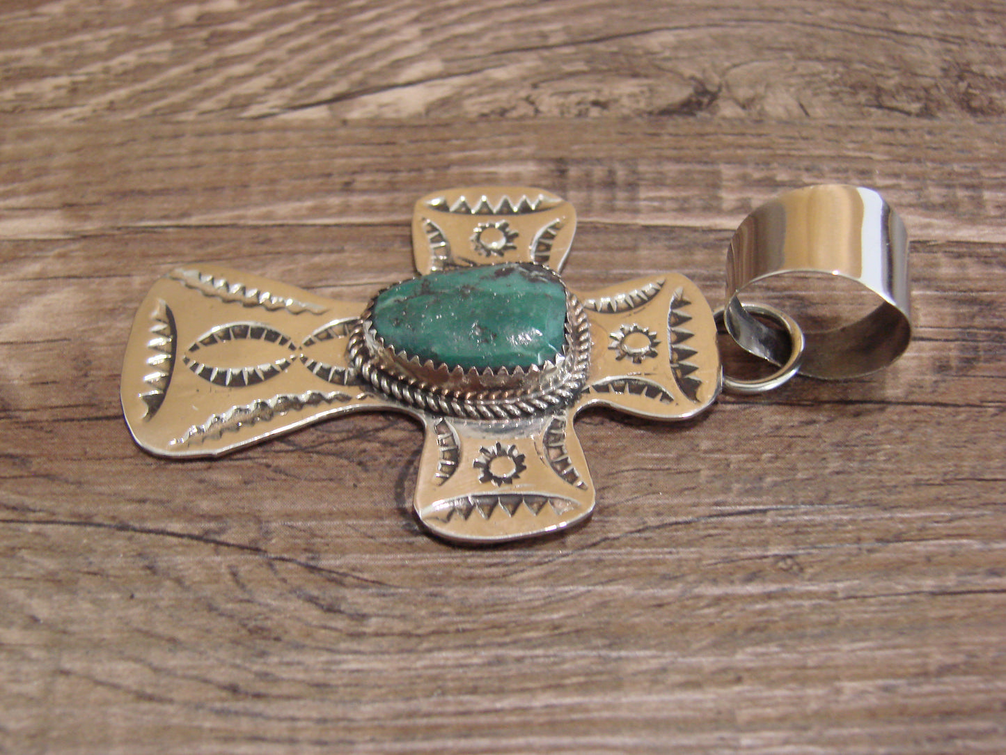 Navajo Nickel Silver & Turquoise Cross Pendant - Cleveland