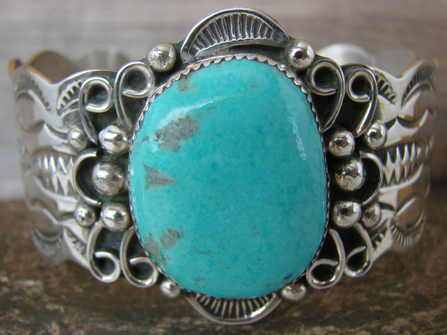 Navajo Indian Sterling Silver & Turquoise Bracelet by Cleveland