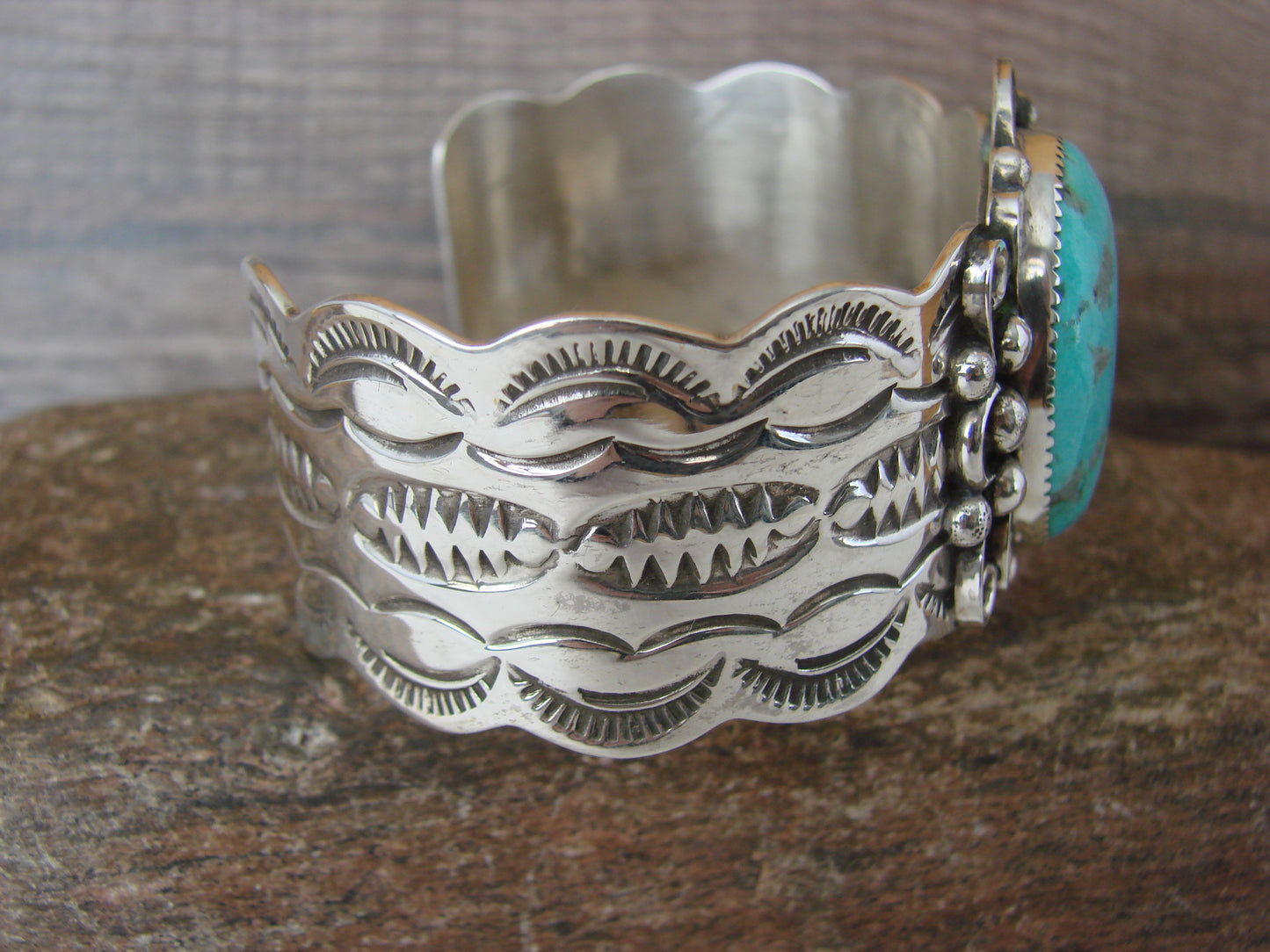 Navajo Indian Sterling Silver & Turquoise Bracelet by Cleveland
