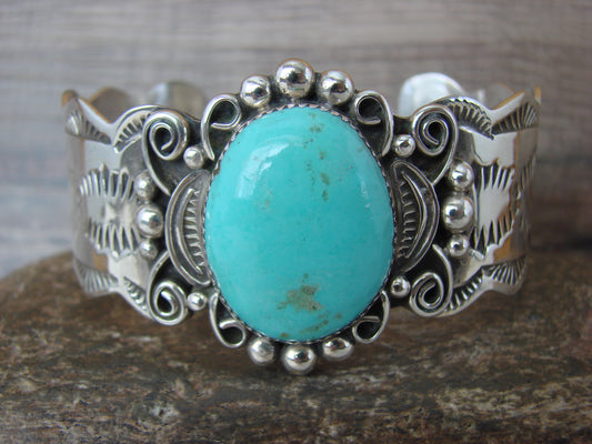 Navajo Indian Sterling Silver & Turquoise Bracelet by Cleveland