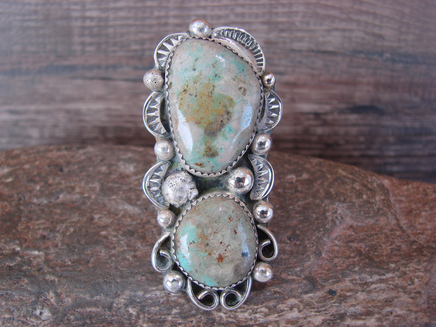 Navajo Sterling Silver Turquoise Adjustable Ring Size 9 to 11 by Cleveland
