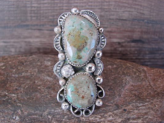 Navajo Sterling Silver Turquoise Adjustable Ring Size 9 to 11 by Cleveland