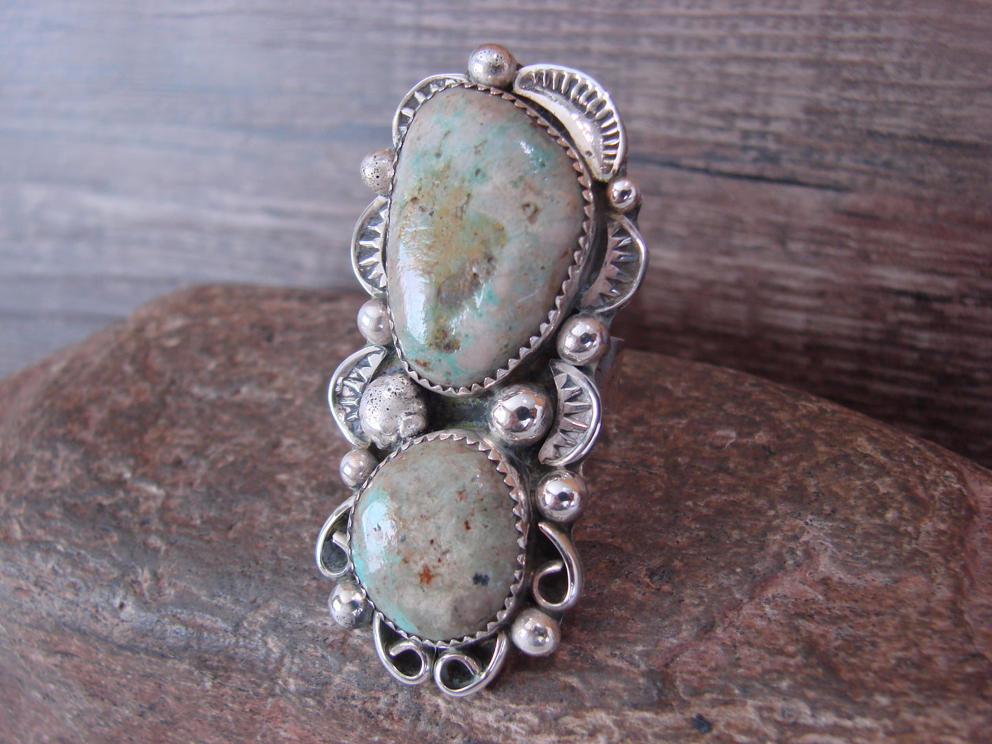 Navajo Sterling Silver Turquoise Adjustable Ring Size 9 to 11 by Cleveland