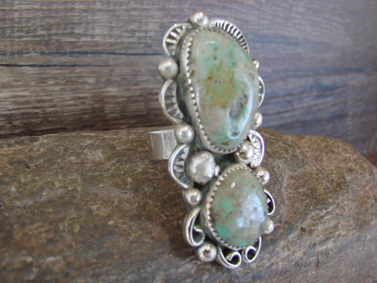 Navajo Sterling Silver Turquoise Adjustable Ring Size 9 to 11 by Cleveland