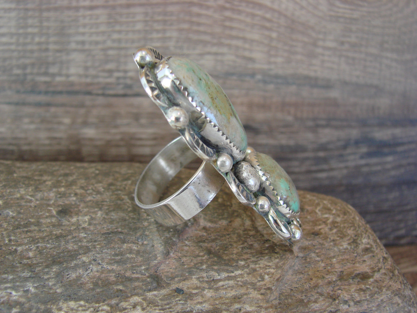 Navajo Sterling Silver Turquoise Adjustable Ring Size 9 to 11 by Cleveland