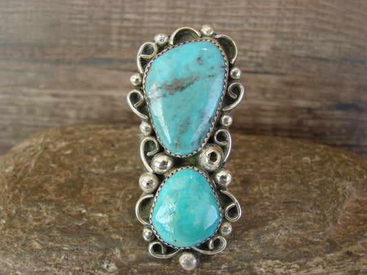 Navajo Sterling Silver Turquoise Adjustable Ring Size 9 to 11 by Cleveland