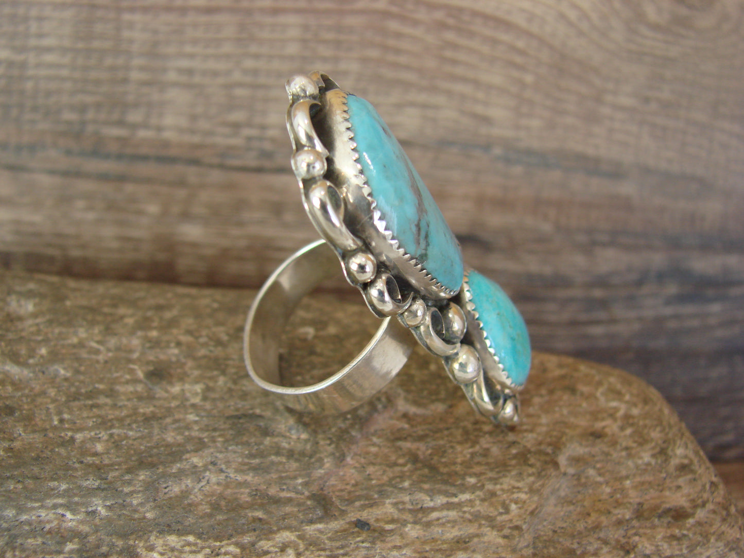Navajo Sterling Silver Turquoise Adjustable Ring Size 9 to 11 by Cleveland