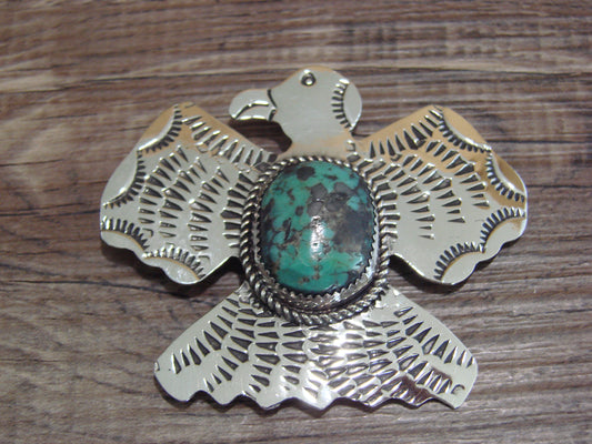 Navajo Nickel Silver & Turquoise Thunderbird Pendant Pin - Cleveland