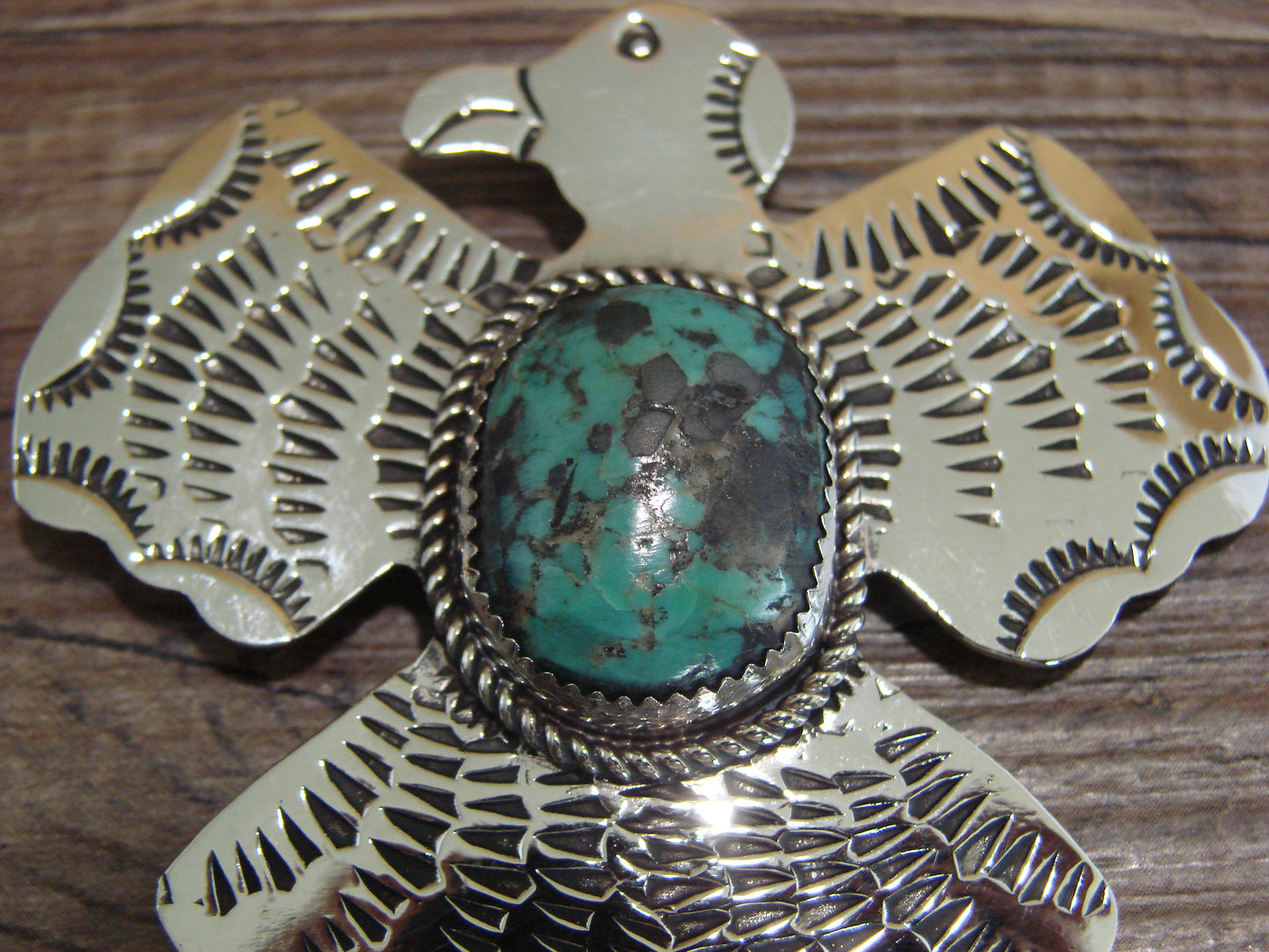 Navajo Nickel Silver & Turquoise Thunderbird Pendant Pin - Cleveland