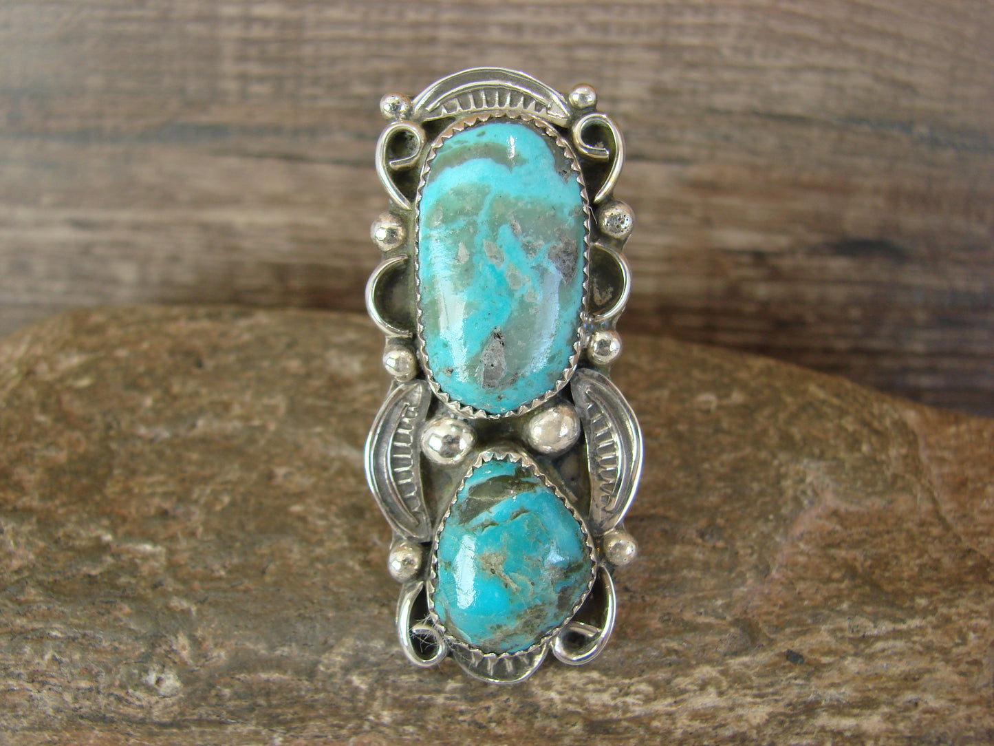 Navajo Sterling Silver Turquoise Adjustable Ring Size 9 to 11 by Cleveland