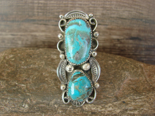 Navajo Sterling Silver Turquoise Adjustable Ring Size 9 to 11 by Cleveland