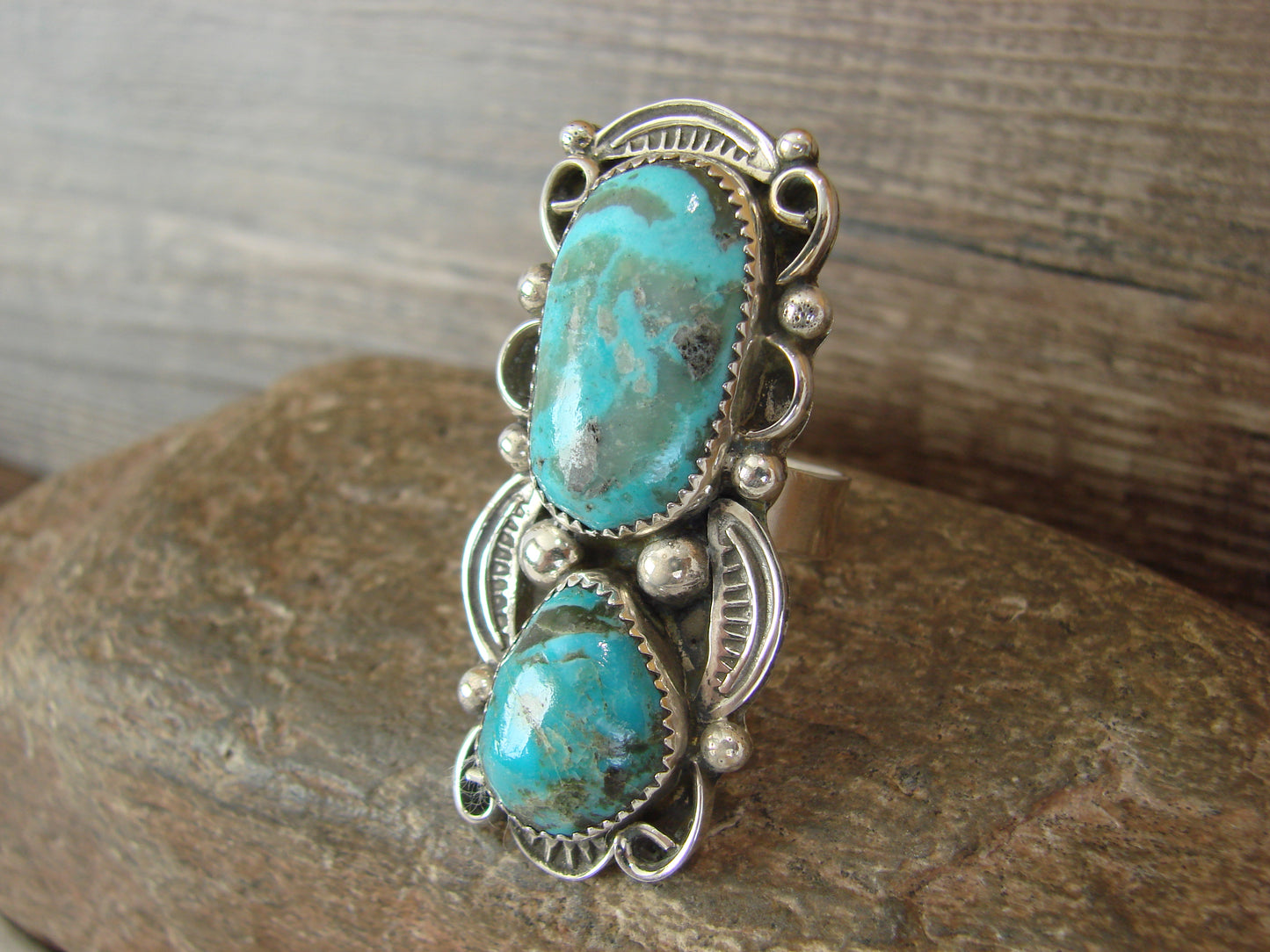 Navajo Sterling Silver Turquoise Adjustable Ring Size 9 to 11 by Cleveland