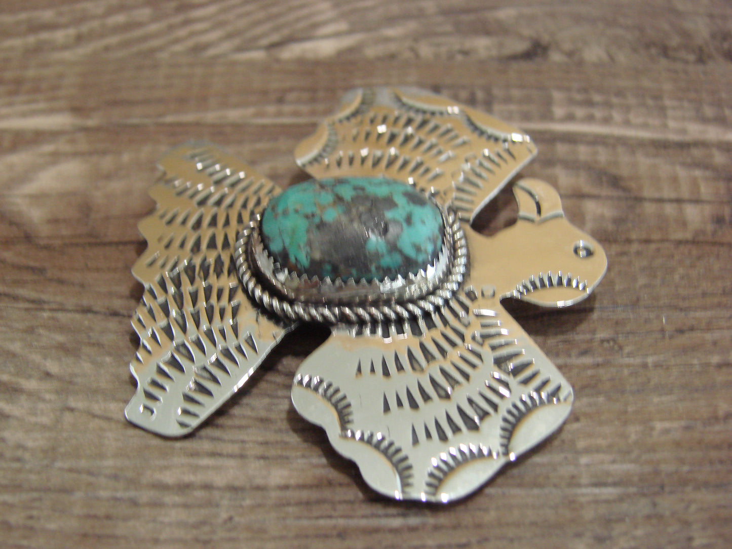 Navajo Nickel Silver & Turquoise Thunderbird Pendant Pin - Cleveland