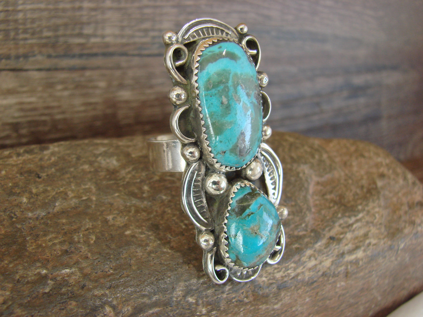 Navajo Sterling Silver Turquoise Adjustable Ring Size 9 to 11 by Cleveland