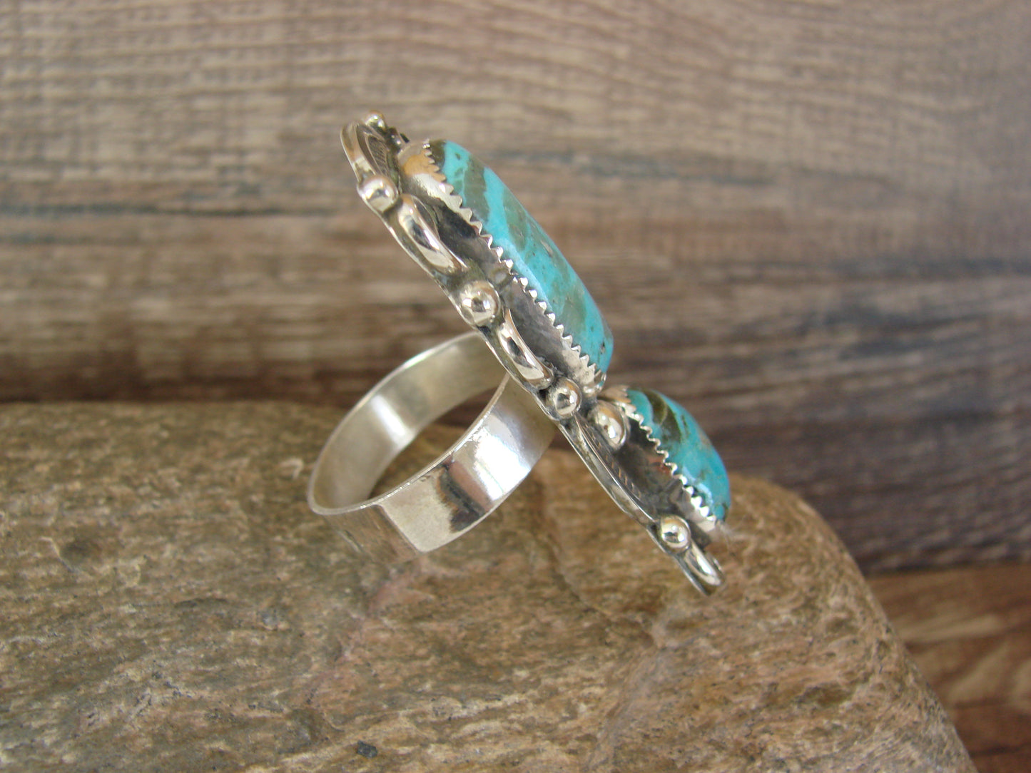 Navajo Sterling Silver Turquoise Adjustable Ring Size 9 to 11 by Cleveland