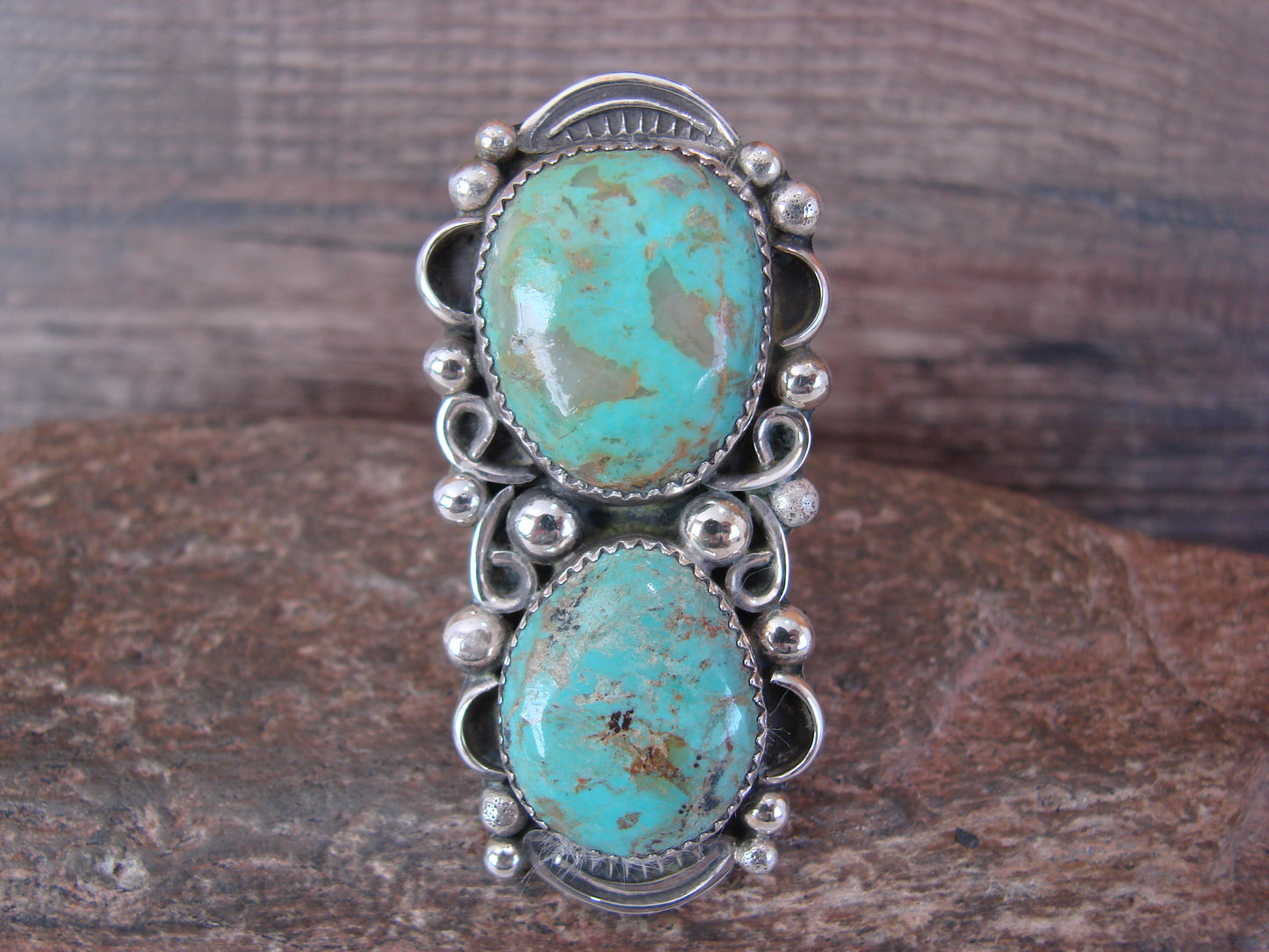 Navajo Sterling Silver Turquoise Adjustable Ring Size 9 to 11 by Cleveland