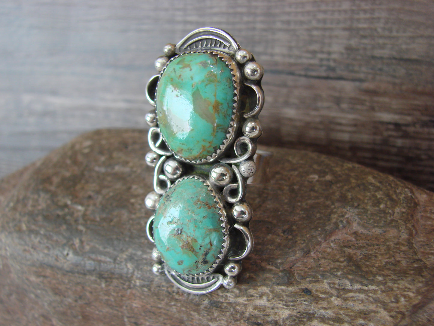 Navajo Sterling Silver Turquoise Adjustable Ring Size 9 to 11 by Cleveland