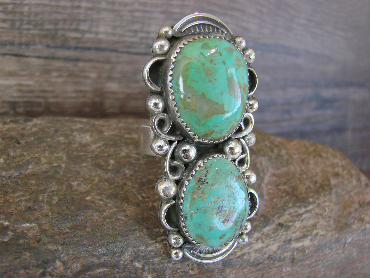 Navajo Sterling Silver Turquoise Adjustable Ring Size 9 to 11 by Cleveland