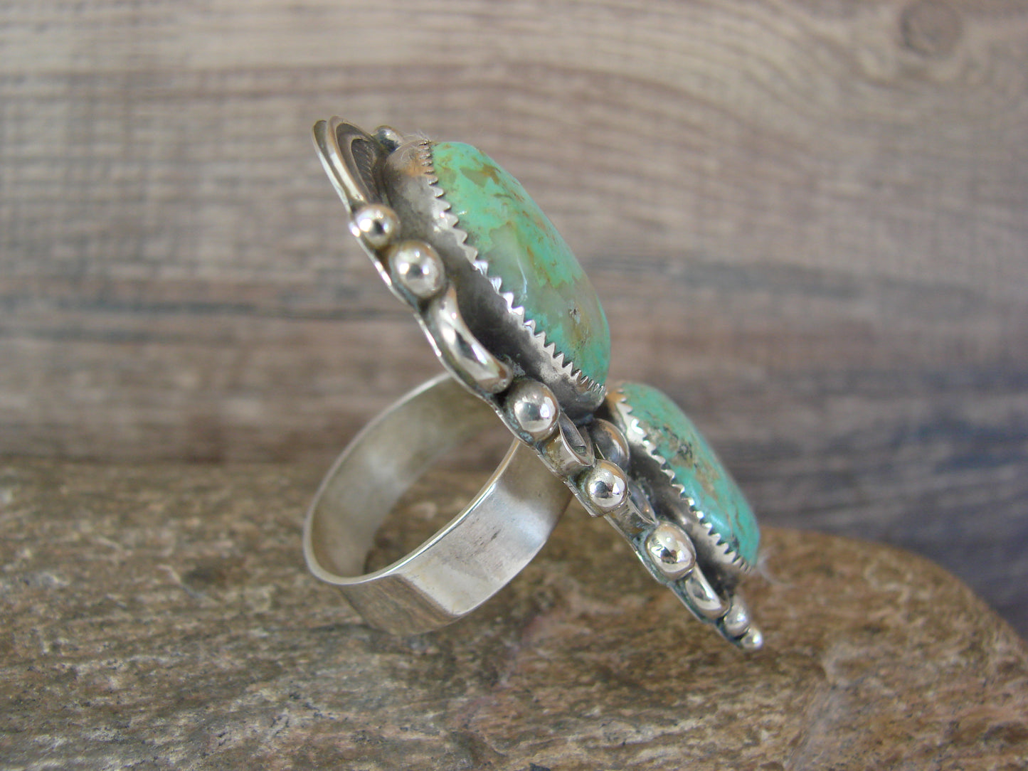 Navajo Sterling Silver Turquoise Adjustable Ring Size 9 to 11 by Cleveland