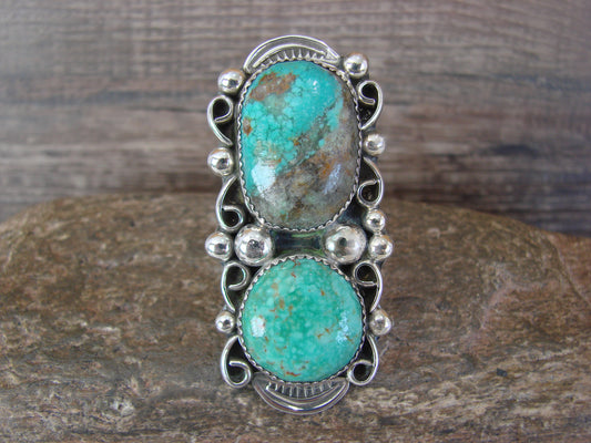 Navajo Sterling Silver Turquoise Adjustable Ring Size 9 to 11 by Cleveland