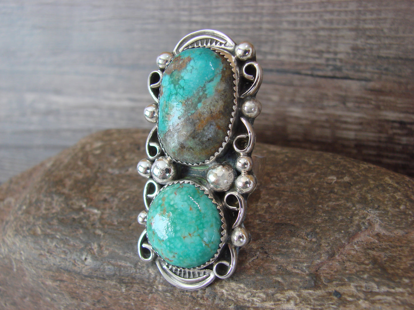 Navajo Sterling Silver Turquoise Adjustable Ring Size 9 to 11 by Cleveland