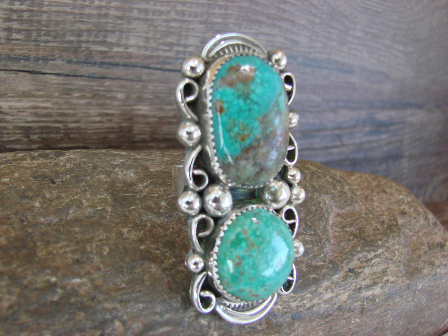 Navajo Sterling Silver Turquoise Adjustable Ring Size 9 to 11 by Cleveland