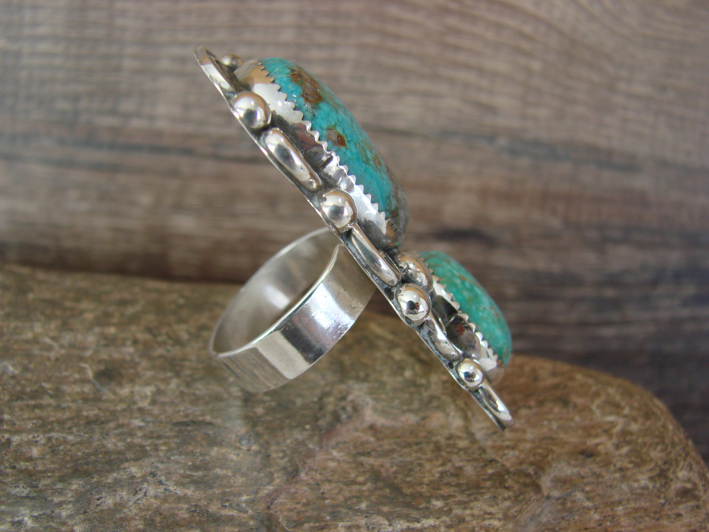 Navajo Sterling Silver Turquoise Adjustable Ring Size 9 to 11 by Cleveland
