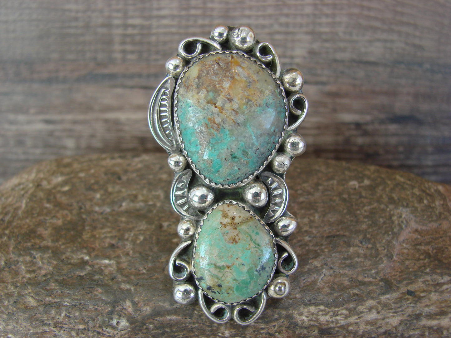 Navajo Sterling Silver Turquoise Adjustable Ring Size 9 to 11 by Cleveland