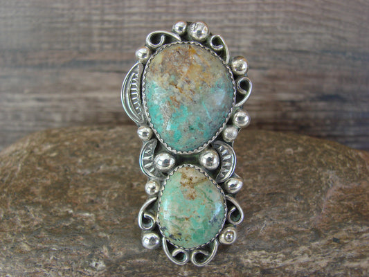 Navajo Sterling Silver Turquoise Adjustable Ring Size 9 to 11 by Cleveland