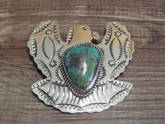 Navajo Nickel Silver & Turquoise Eagle Pendant Pin - Cleveland